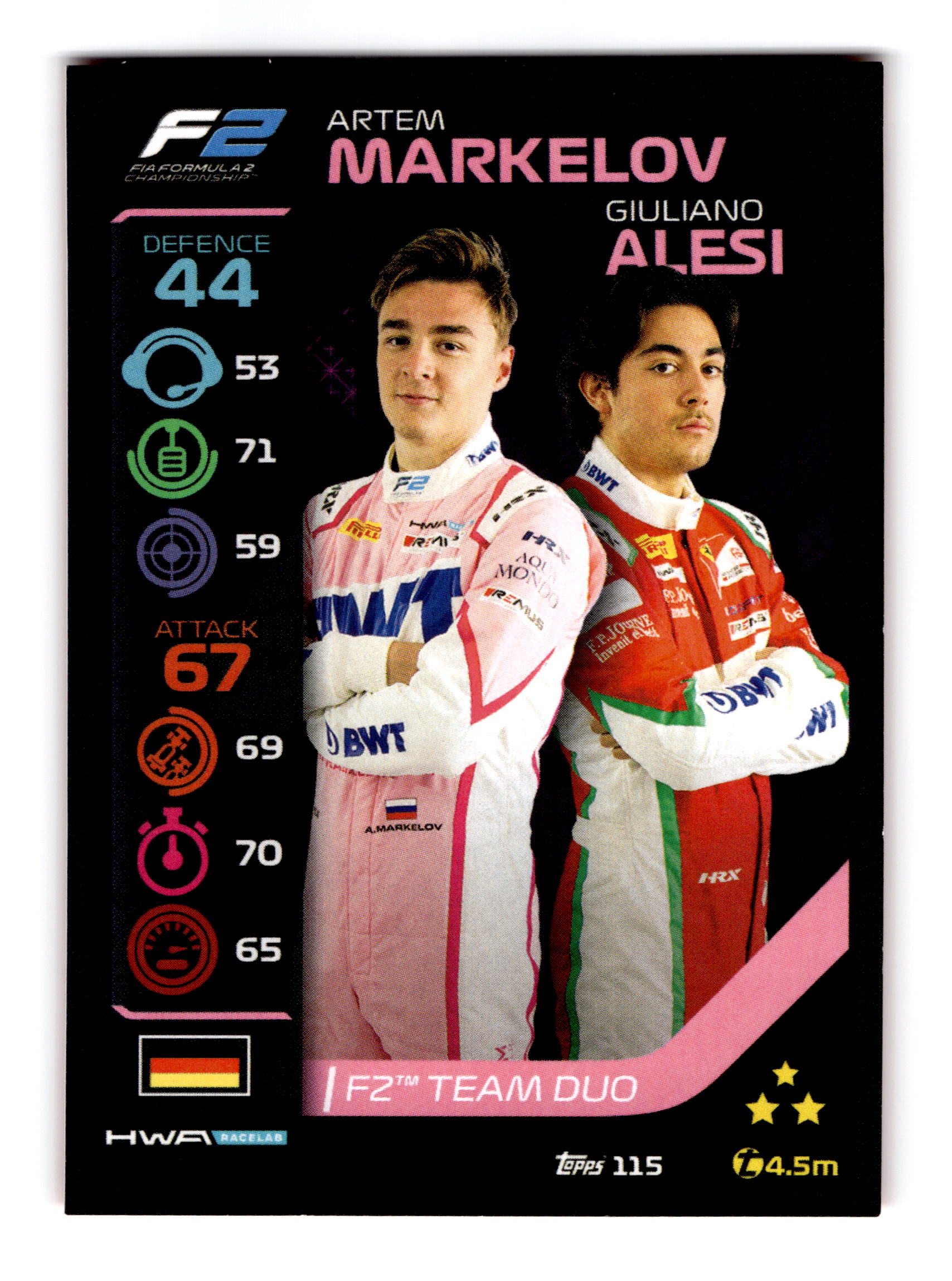 Carte n°115, Artem Markelov & Giuliano Alesi — 2020 Topps Turbo Attax Formula 1