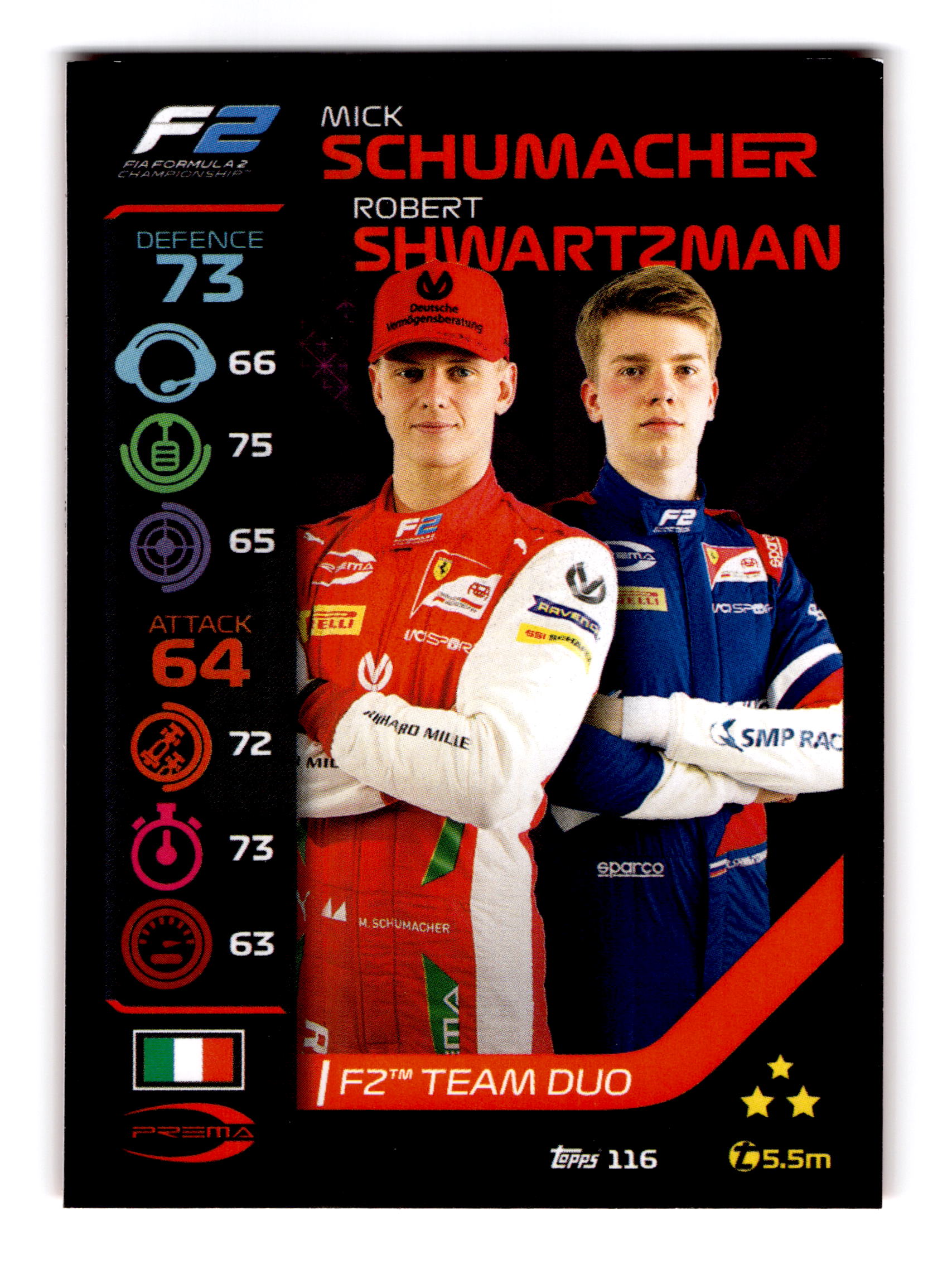 Carte n°116, Mick Schumacher & Robert Shwartzman — 2020 Topps Turbo Attax Formula 1