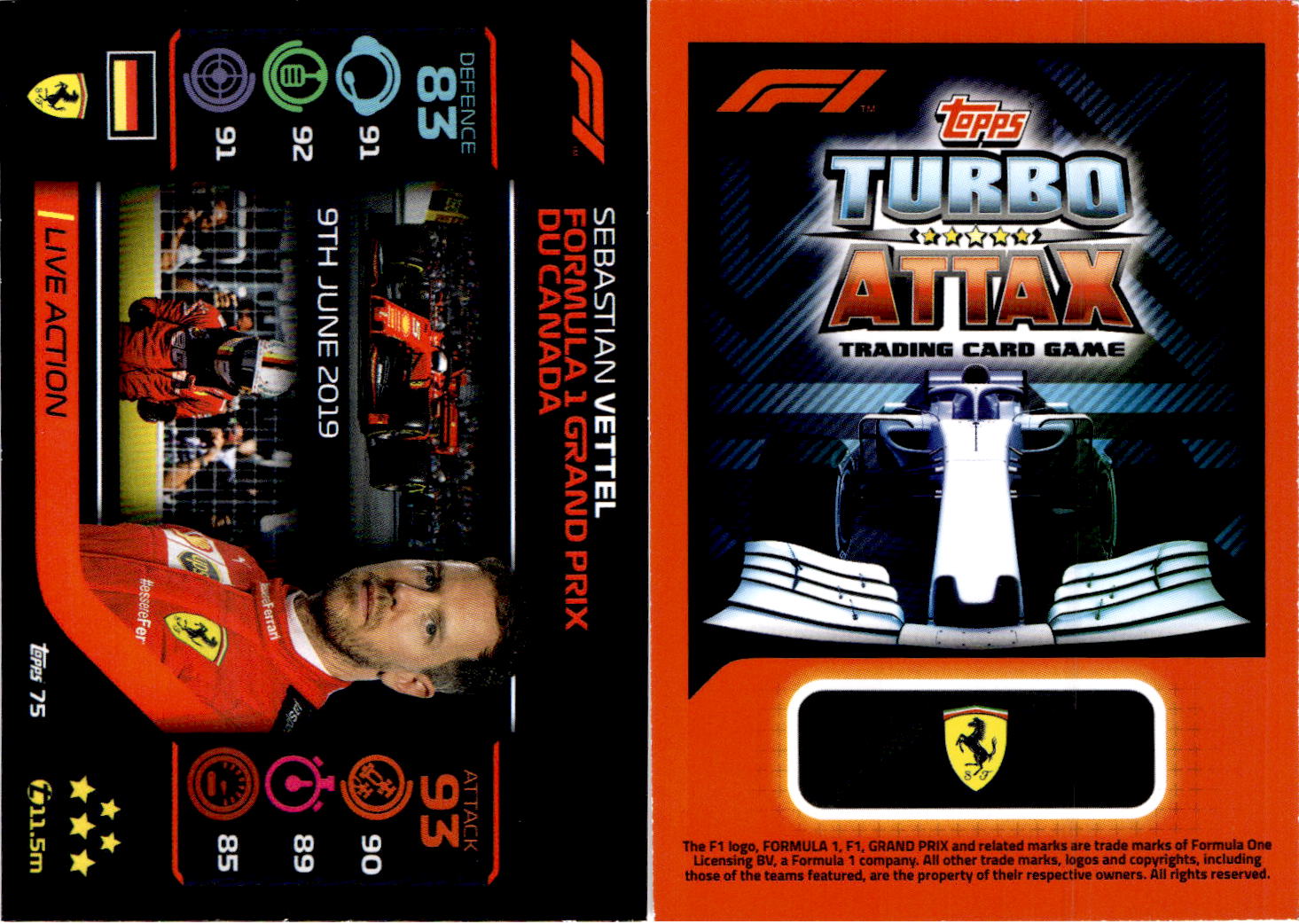 Carte n°75, Sebastian Vettel — 2020 Topps Turbo Attax Formula 1