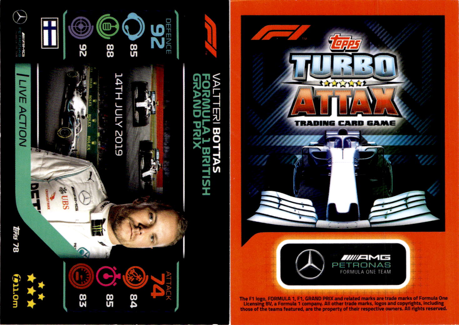 Carte n°78, Valtteri Bottas — 2020 Topps Turbo Attax Formula 1
